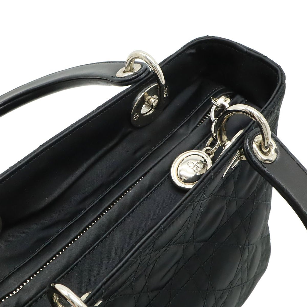 Dior Cannage 2-Way Shoulder Bag Satin Leather Black — view 6
