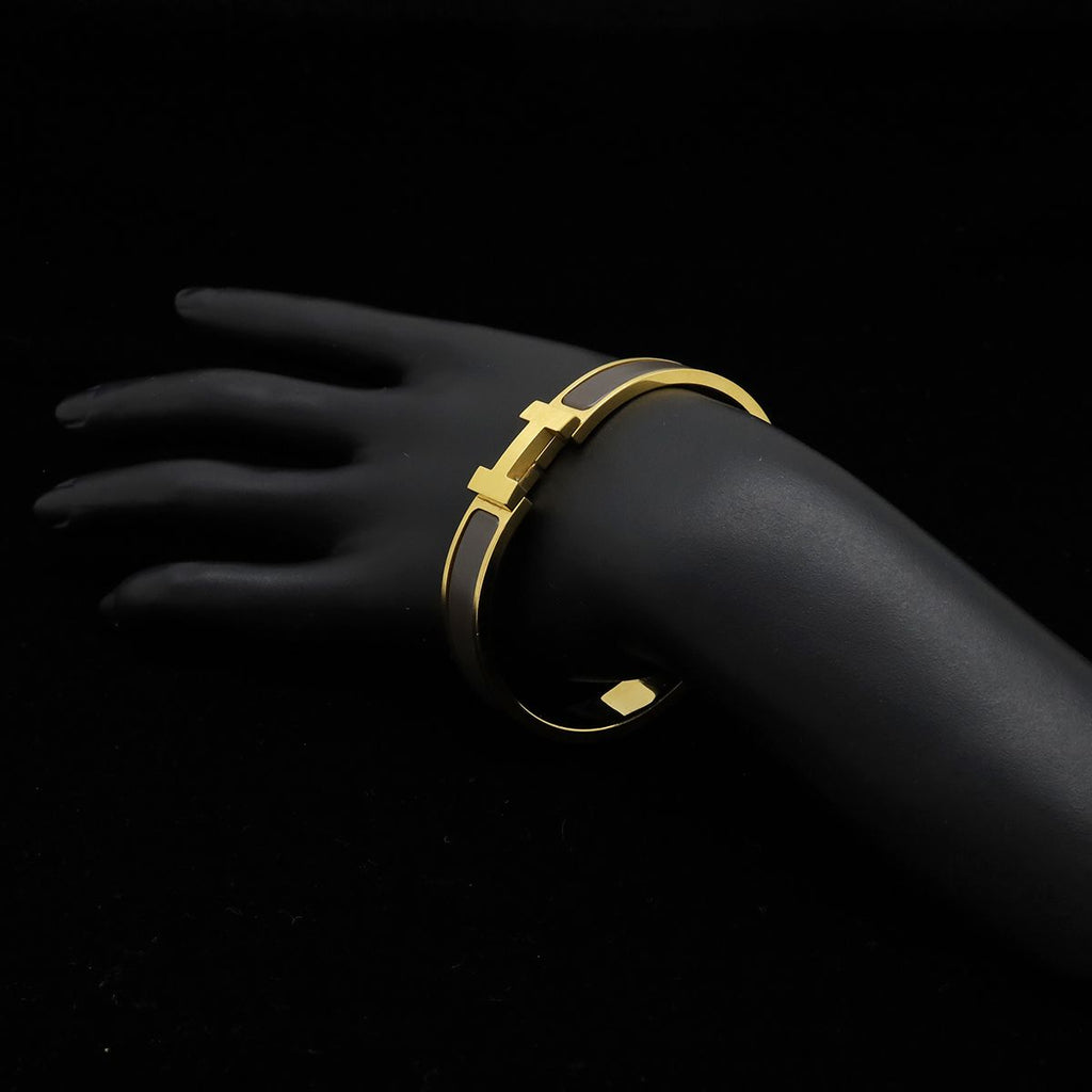 Hermes Click HH Enamel Bracelet Bangle Golden Yellow Green Etain Matte — view 6