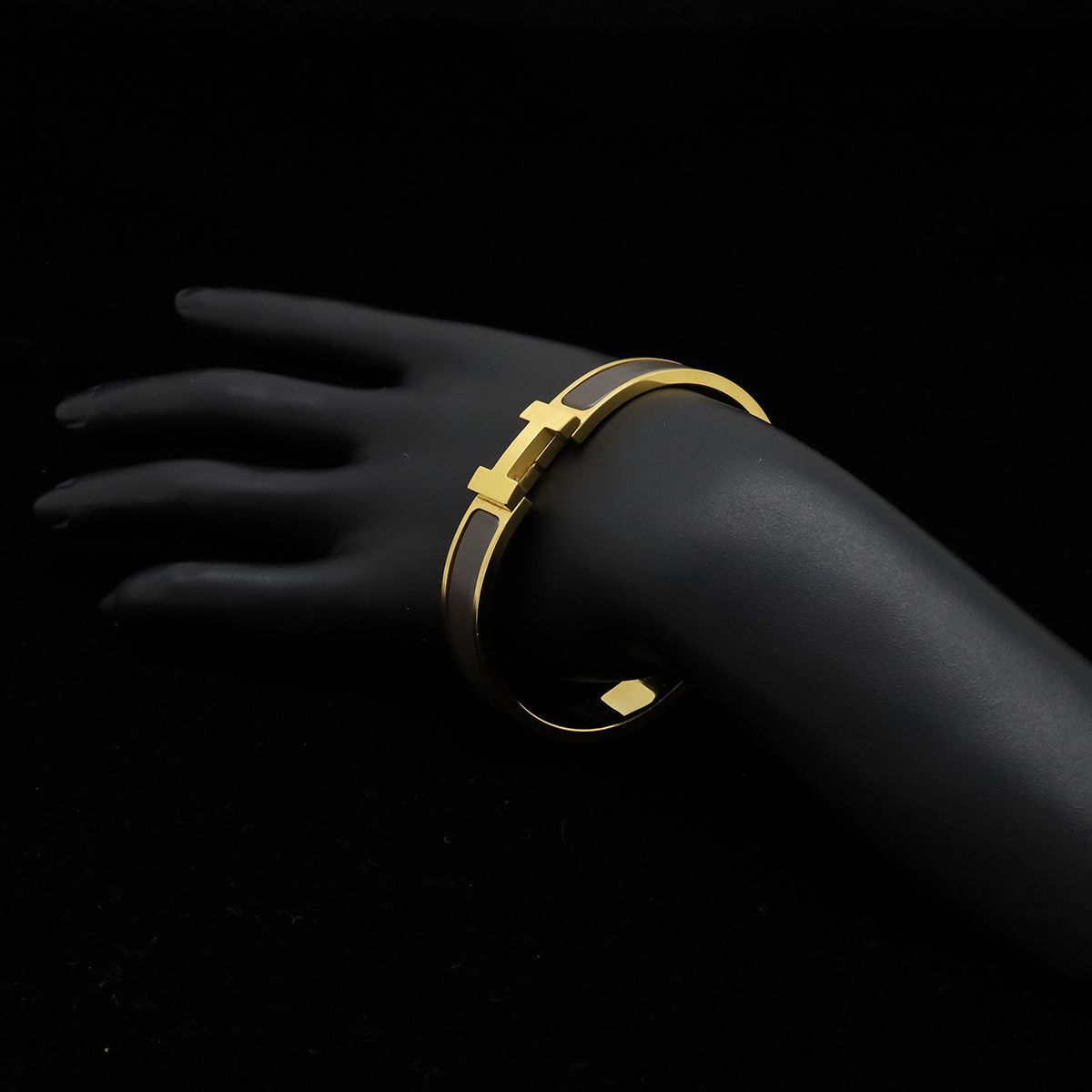 Hermes Click HH Enamel Bracelet Bangle Golden Yellow Green Etain Matte — view 6