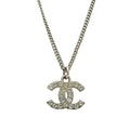 Chanel CC Logo Necklace Pendant Rhinestone Metal Silver