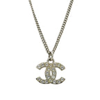 Chanel CC Logo Necklace Pendant Rhinestone Metal Silver