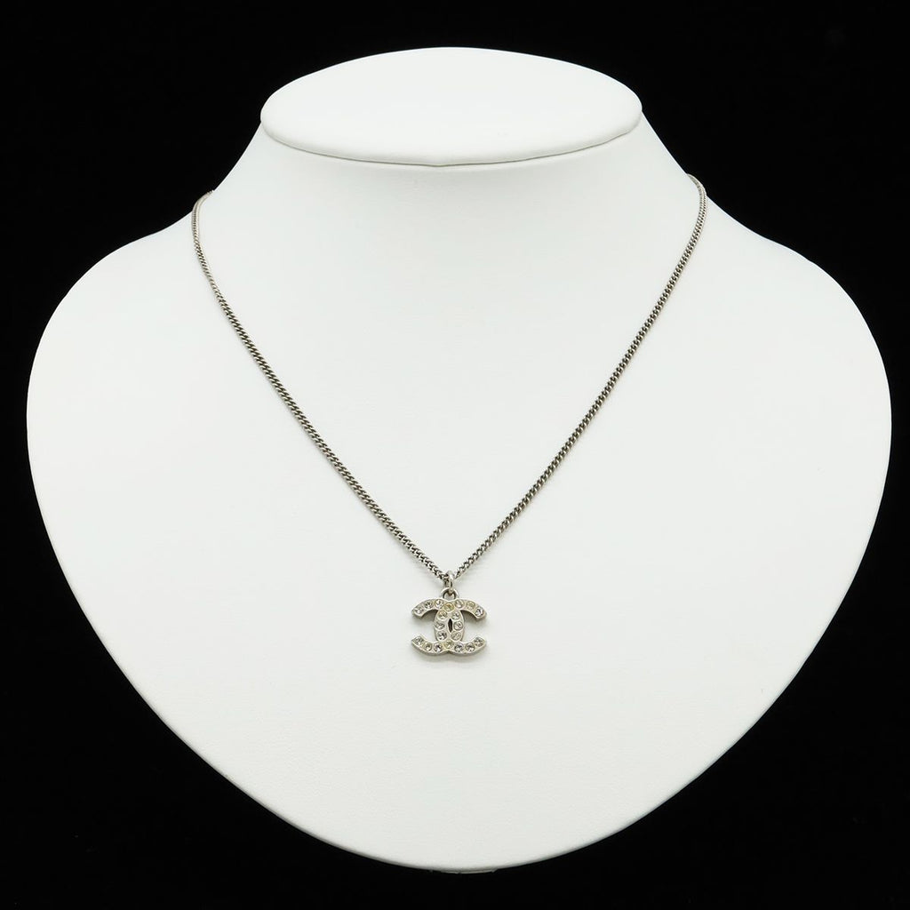 Chanel CC Logo Necklace Pendant Rhinestone Metal Silver — view 6