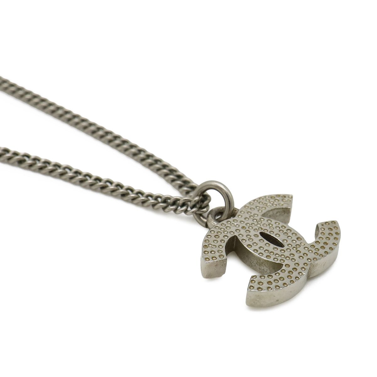 Chanel CC Logo Necklace Pendant Rhinestone Metal Silver — view 4