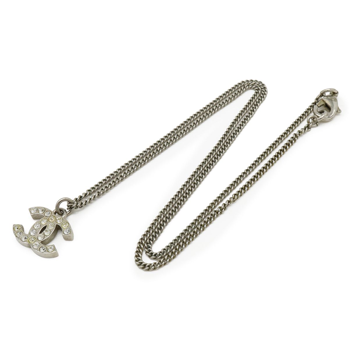 Chanel CC Logo Necklace Pendant Rhinestone Metal Silver — view 2
