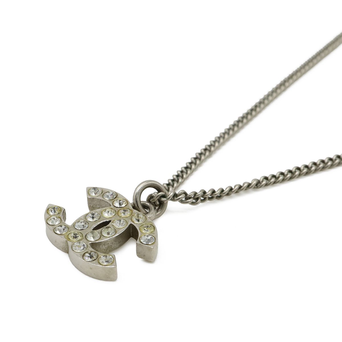 Chanel CC Logo Necklace Pendant Rhinestone Metal Silver — view 3