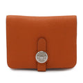 Hermes Dogon Card Coin Purse Case Togo Leather Orange Silver