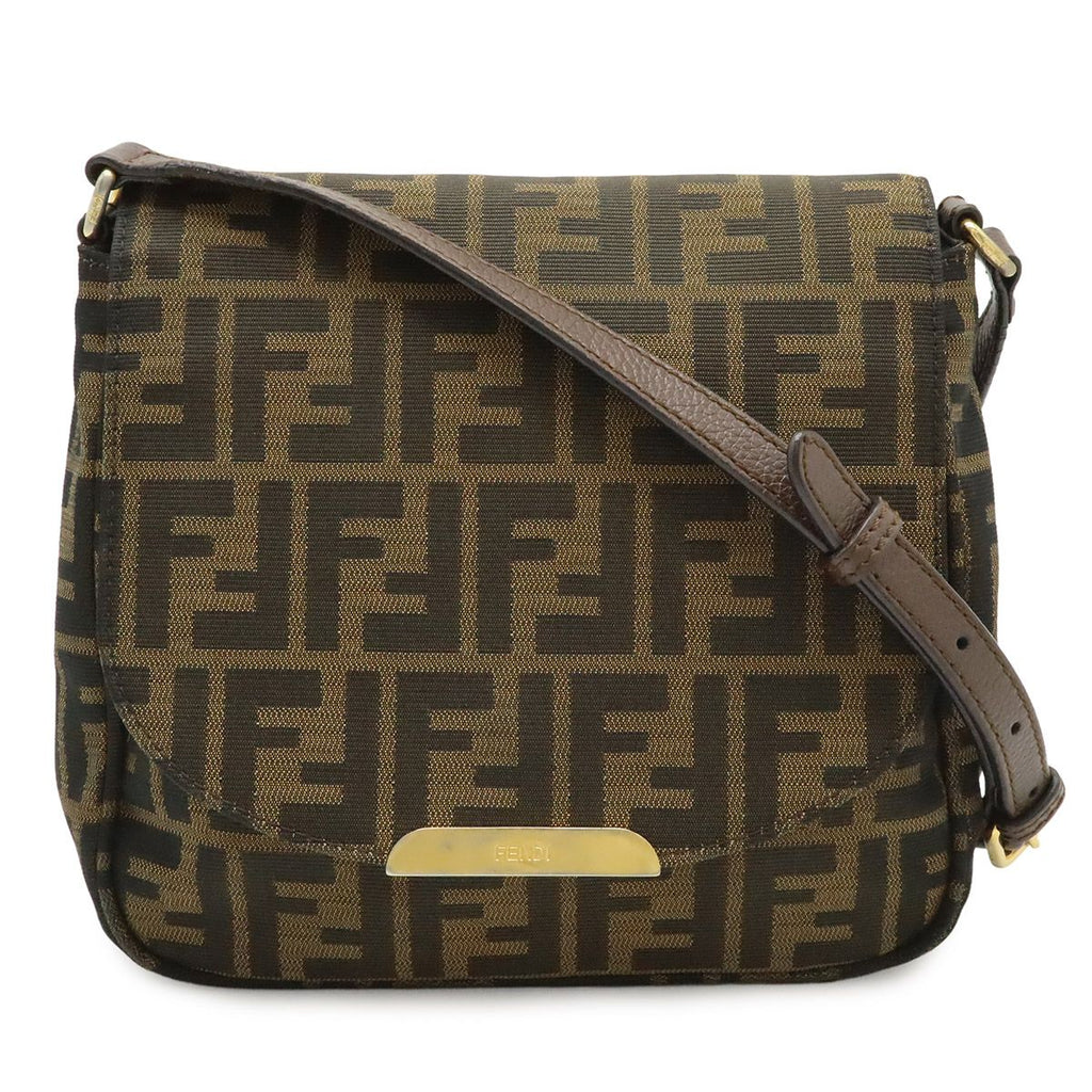 Fendi Zucchino Zucca Pattern Shoulder Bag Crossbody Pochette Leather Dark Brown