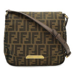 Fendi Zucchino Zucca Pattern Shoulder Bag Crossbody Pochette Leather Dark Brown