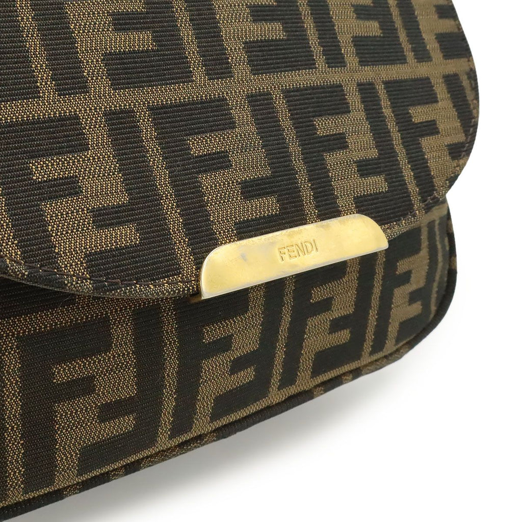 Fendi Zucchino Zucca Pattern Shoulder Bag Crossbody Pochette Leather Dark Brown — view 9