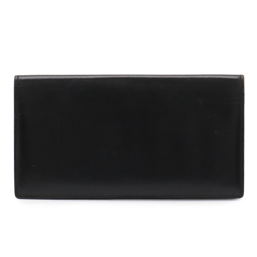 Hermes Osaka Long Billfold Bifold Wallet Box Calf Leather Black