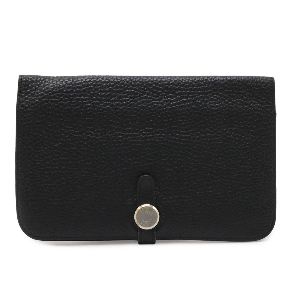 Hermes Dogon Duo GM Bifold Wallet Taurillon Clemence Leather Black with Coin