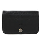 Hermes Dogon Duo GM Bifold Wallet Taurillon Clemence Leather Black with Coin