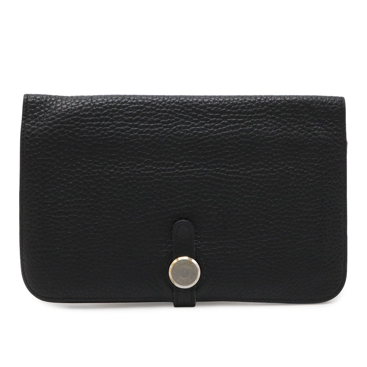 Hermes Dogon Duo GM Bifold Wallet Taurillon Clemence Leather Black with Coin
