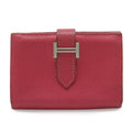 Hermes Bearn Card Case Business Chevre Leather Fuchsia Pink Silver