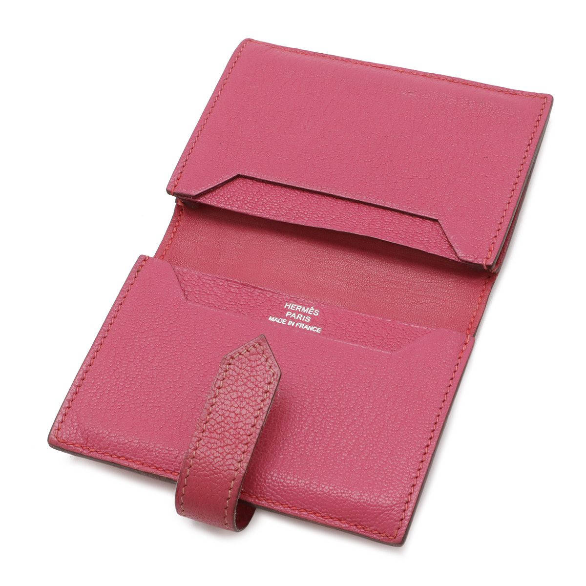 Hermes Bearn Card Case Business Chevre Leather Fuchsia Pink Silver — view 5