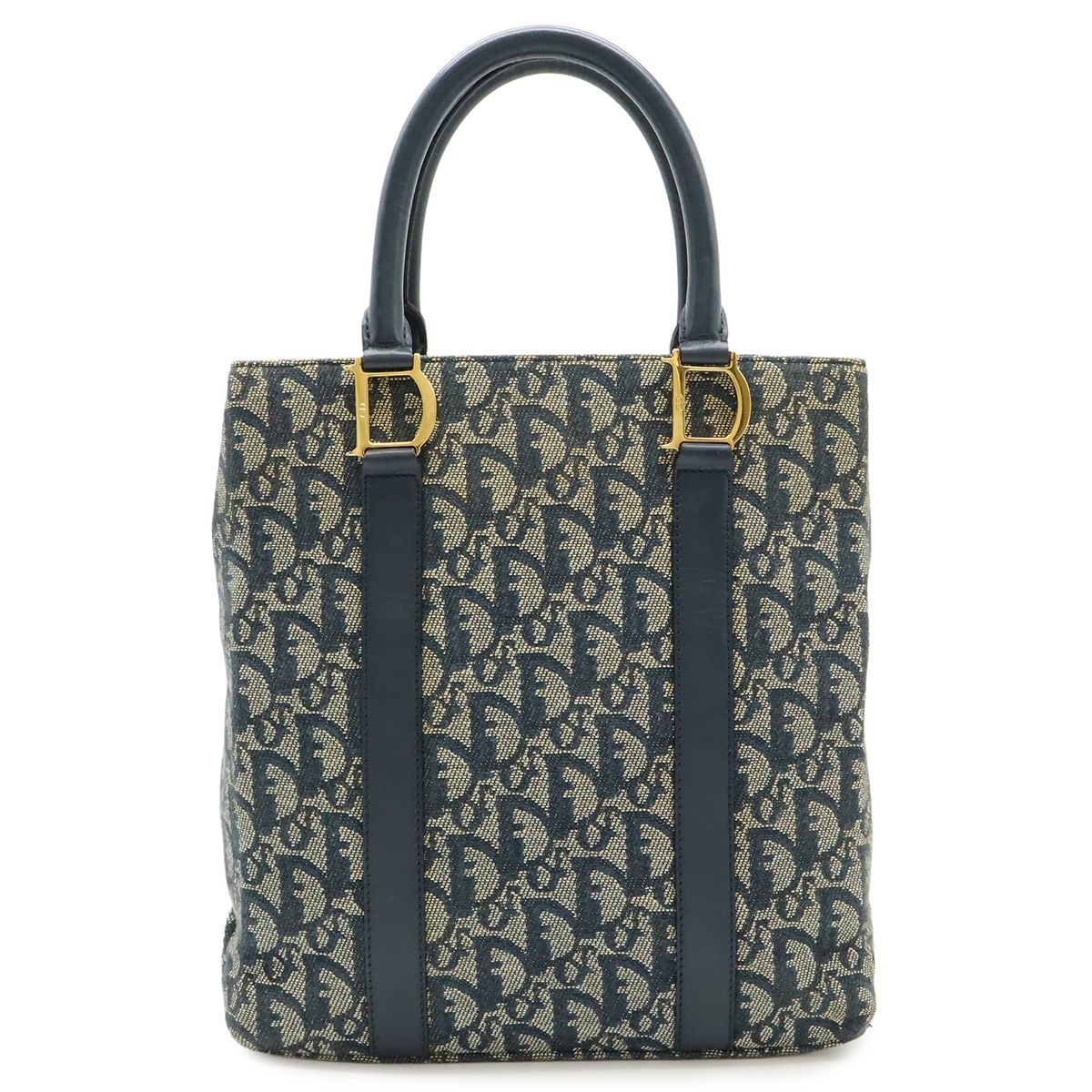 Dior Trotter Tote Jacquard Canvas Leather Navy Gold