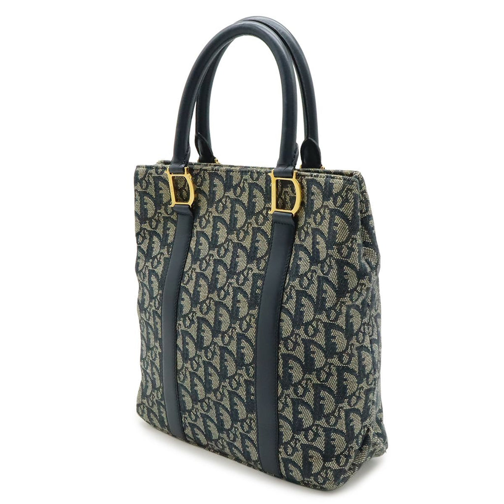 Dior Trotter Tote Jacquard Canvas Leather Navy Gold — view 2