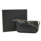 Chanel Quilted CC Logo Chain Shoulder Bag Caviar Leather Black Gold — view 9