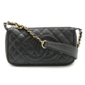 Chanel Quilted CC Logo Chain Shoulder Bag Caviar Leather Black Gold