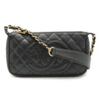 Chanel Quilted CC Logo Chain Shoulder Bag Caviar Leather Black Gold