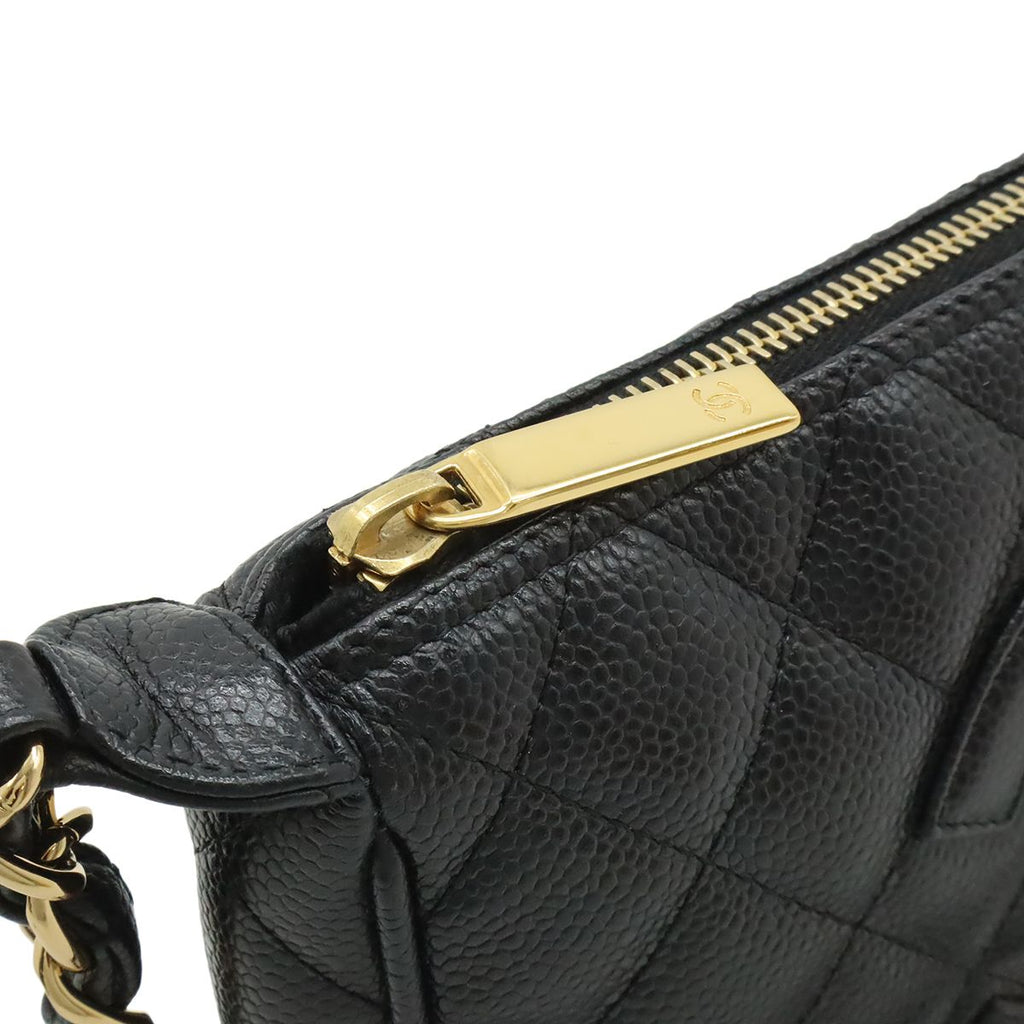 Chanel Quilted CC Logo Chain Shoulder Bag Caviar Leather Black Gold — view 4