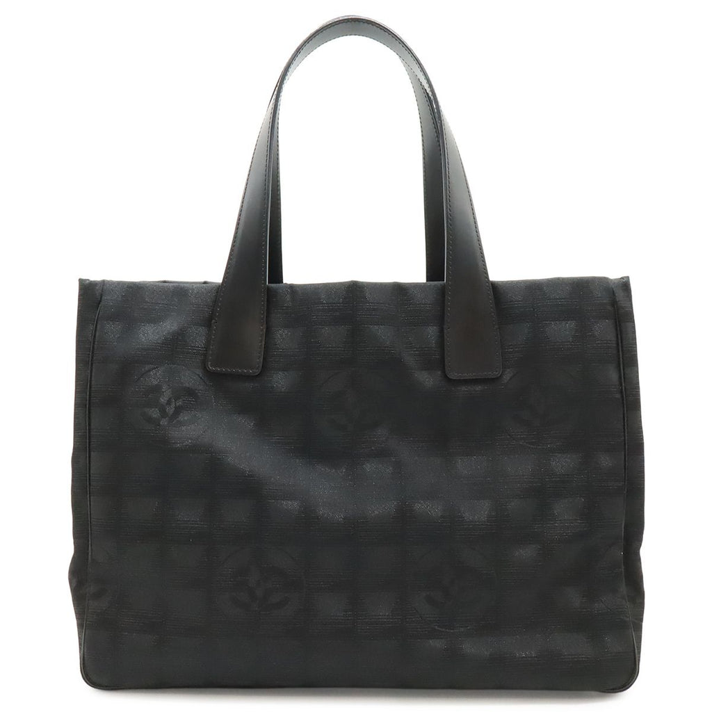 Chanel New Travel Line Tote MM Shoulder Bag Nylon Jacquard Lame Black
