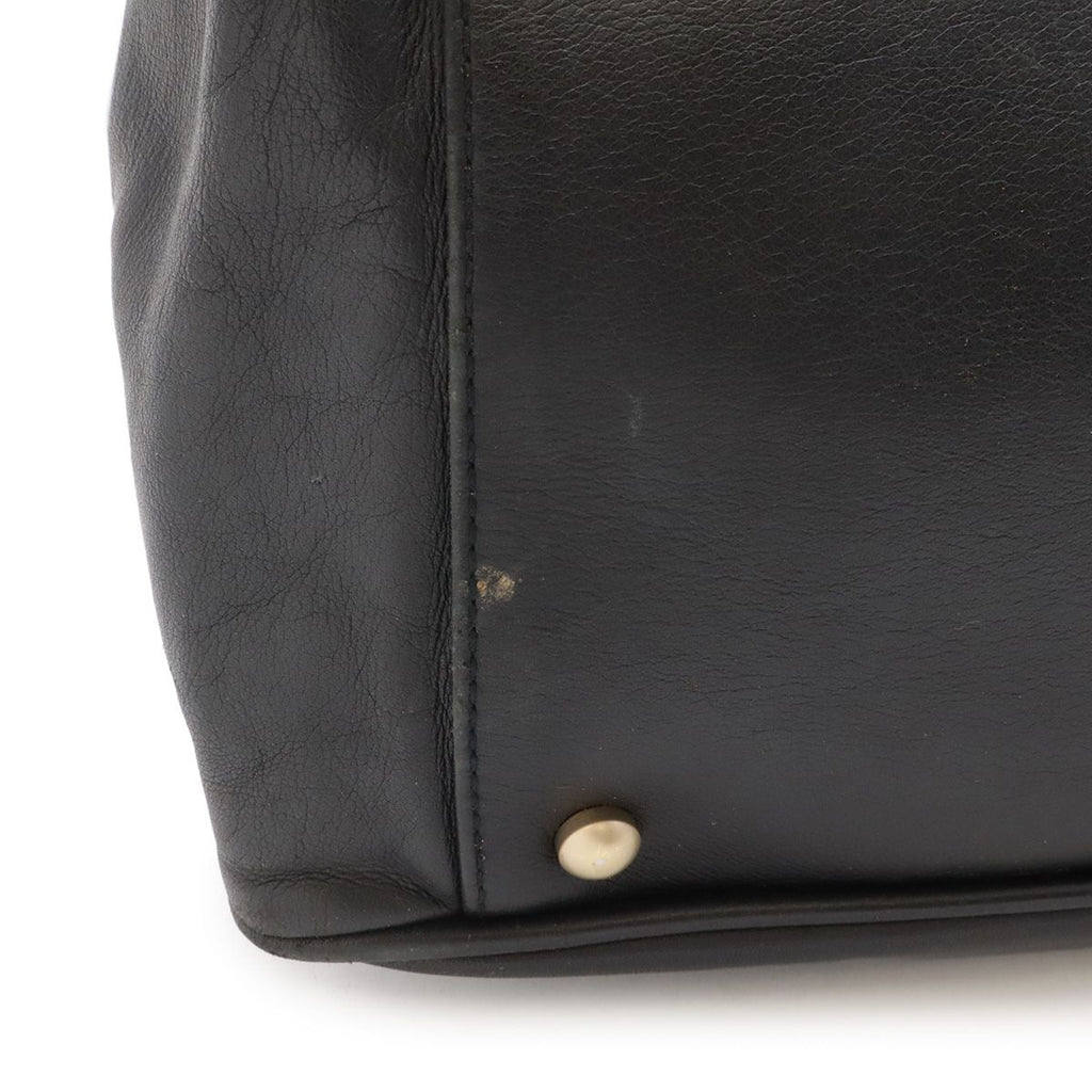 Chanel Camellia Logo Tote Large Shoulder Bag Leather Black Silver — view 4