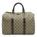 Gucci GG Supreme Mini Boston Bag Leather Khaki Beige Dark Brown Gold