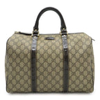 Gucci GG Supreme Mini Boston Bag Leather Khaki Beige Dark Brown Gold