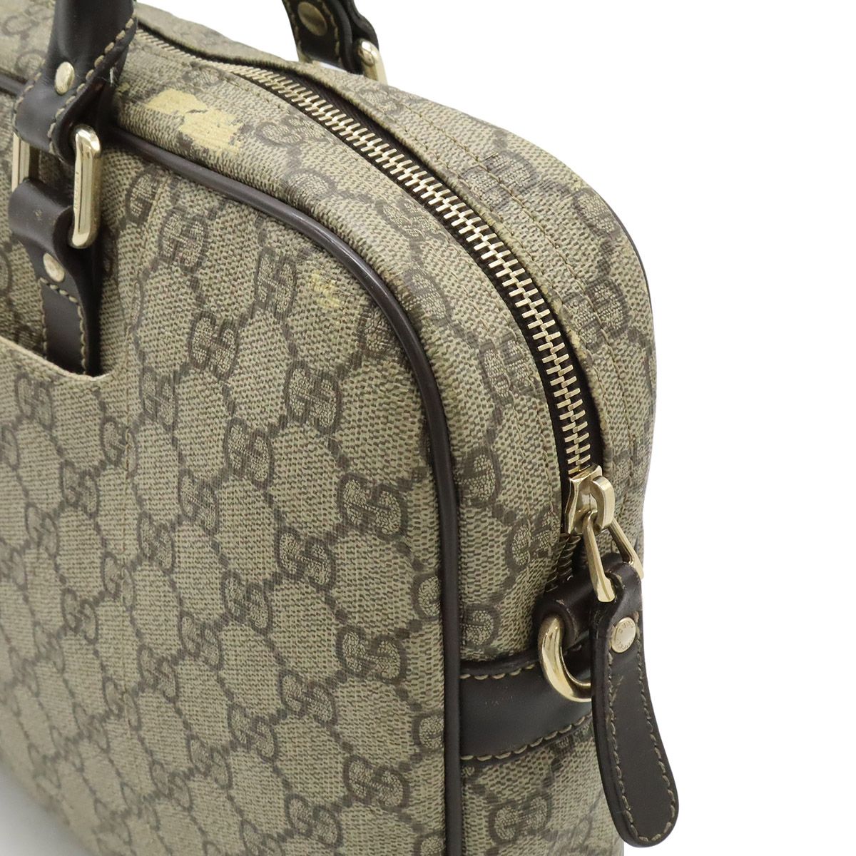 Gucci GG Supreme Business Briefcase Document Purse Leather Beige Dark Brown Gold — view 5