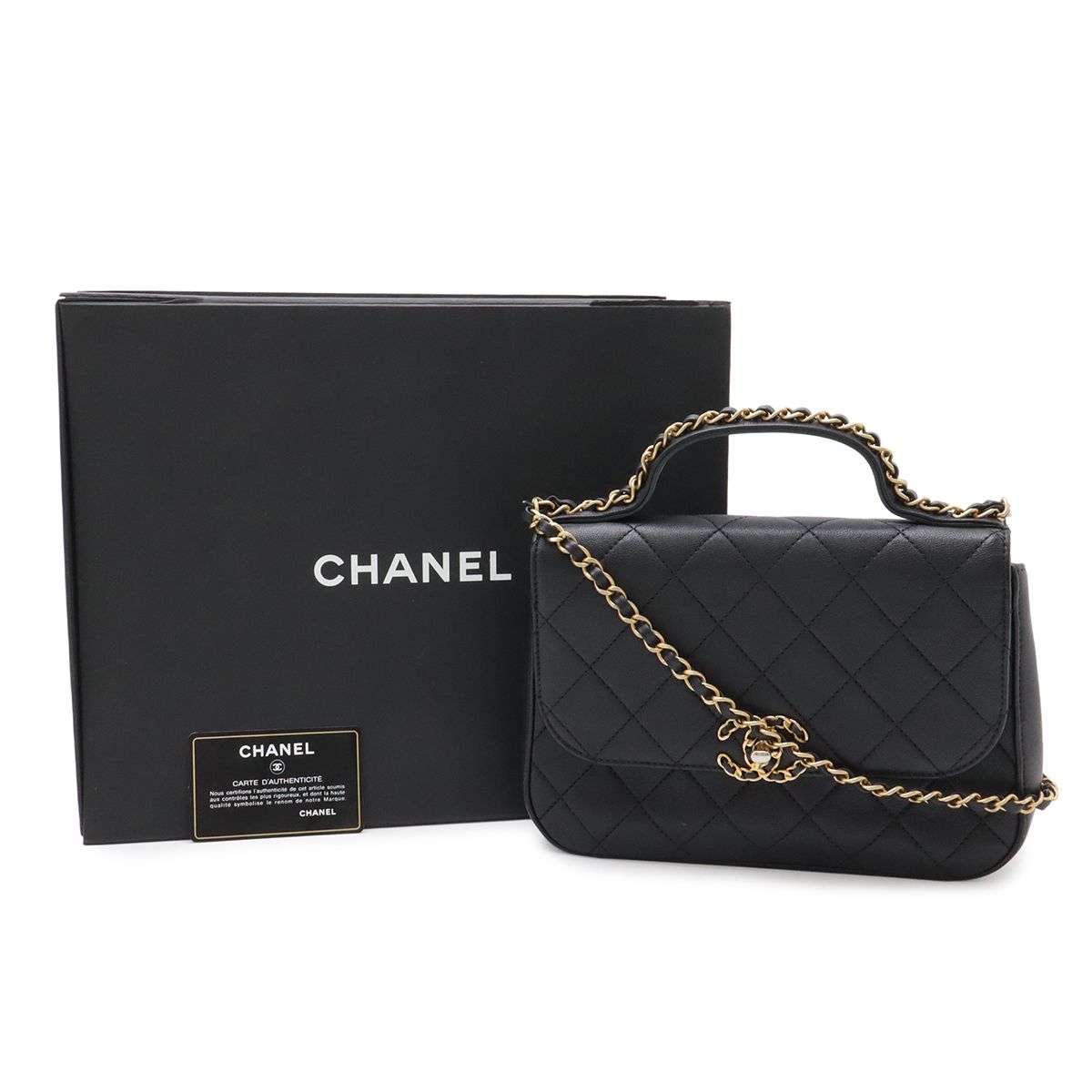 Chanel 19 Quilted Top Handle 2-Way Chain Shoulder Bag Leather Black — view 9