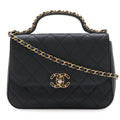 Chanel 19 Quilted Top Handle 2-Way Chain Shoulder Bag Leather Black