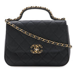 Chanel 19 Quilted Top Handle 2-Way Chain Shoulder Bag Leather Black