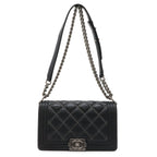 Chanel 25 CC Logo Bead Chain Shoulder Bag Leather Black Antique Silver