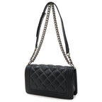 Chanel 25 CC Logo Bead Chain Shoulder Bag Leather Black Antique Silver — view 2