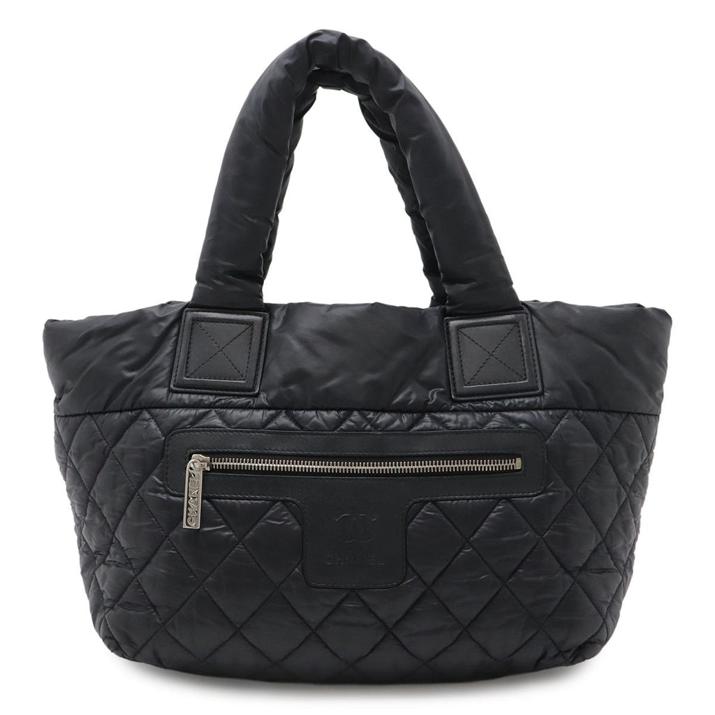 Chanel Coco Cocoon Small Tote Quilted Nylon Leather Black Silver