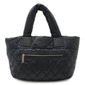 Chanel Coco Cocoon Small Tote Quilted Nylon Leather Black Silver