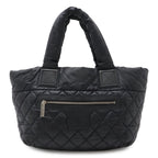 Chanel Coco Cocoon Small Tote Quilted Nylon Leather Black Silver