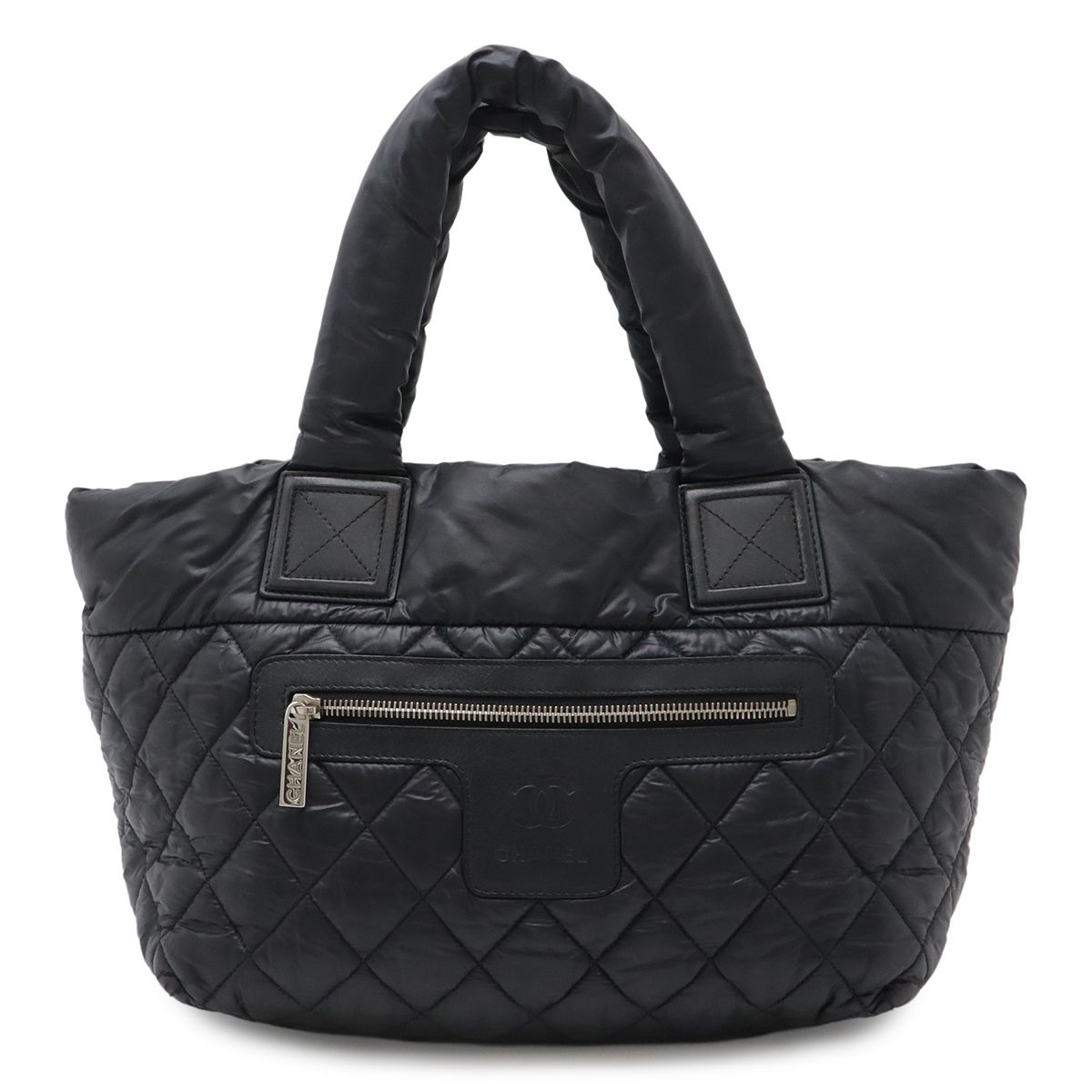 Chanel Coco Cocoon Small Tote Quilted Nylon Leather Black Silver