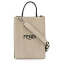 Fendi Shopping Small 2-Way Shoulder Bag Crossbody Leather Beige Black Silver