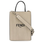 Fendi Shopping Small 2-Way Shoulder Bag Crossbody Leather Beige Black Silver