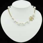Chanel CC Logo Faux Pearl Necklace Pendant Gold Plated Ivory — view 6