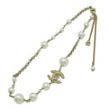 Chanel CC Logo Faux Pearl Necklace Pendant Gold Plated Ivory