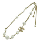 Chanel CC Logo Faux Pearl Necklace Pendant Gold Plated Ivory