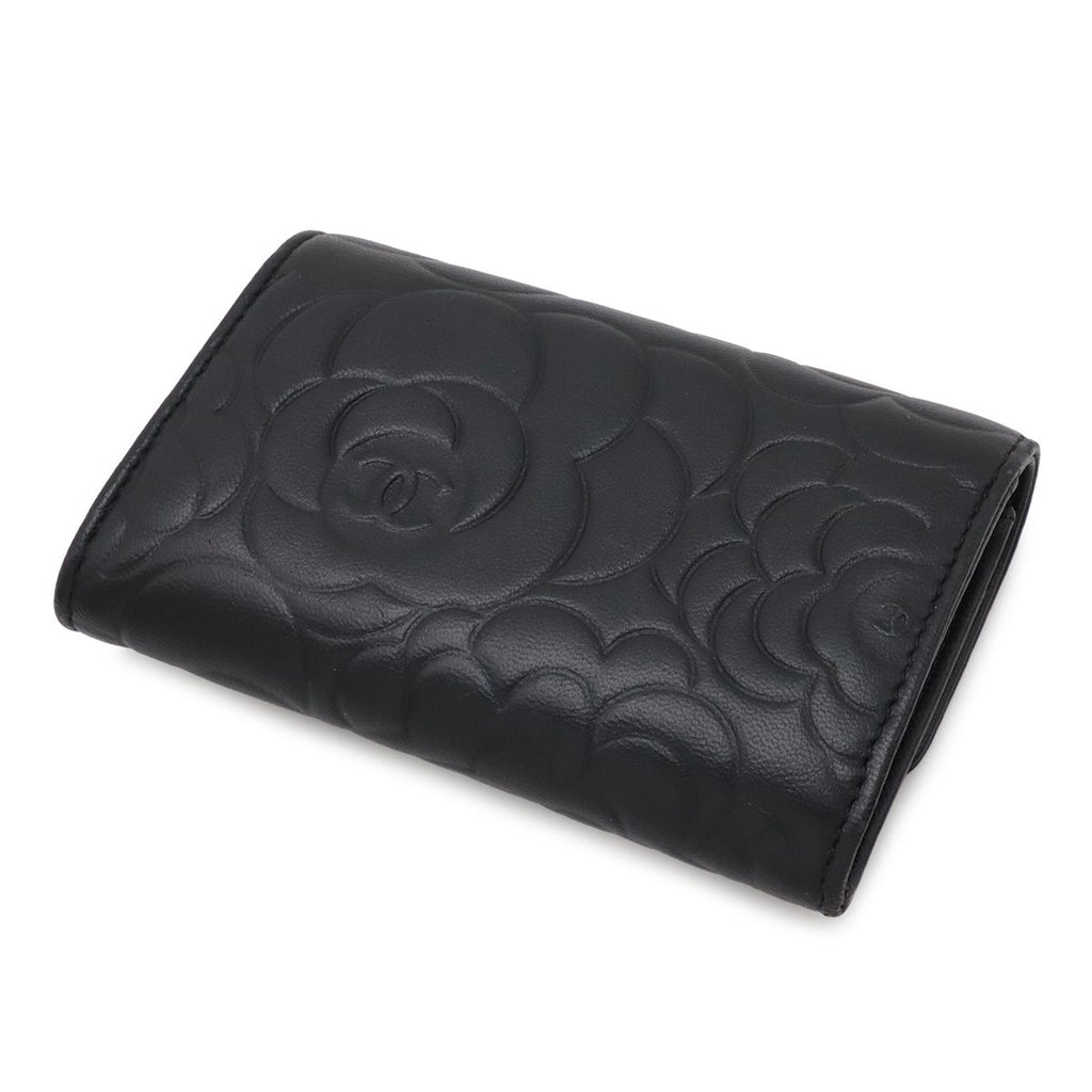 Chanel Camellia Emboss CC Logo Card Case Business Holder Leather Black Silver — view 2