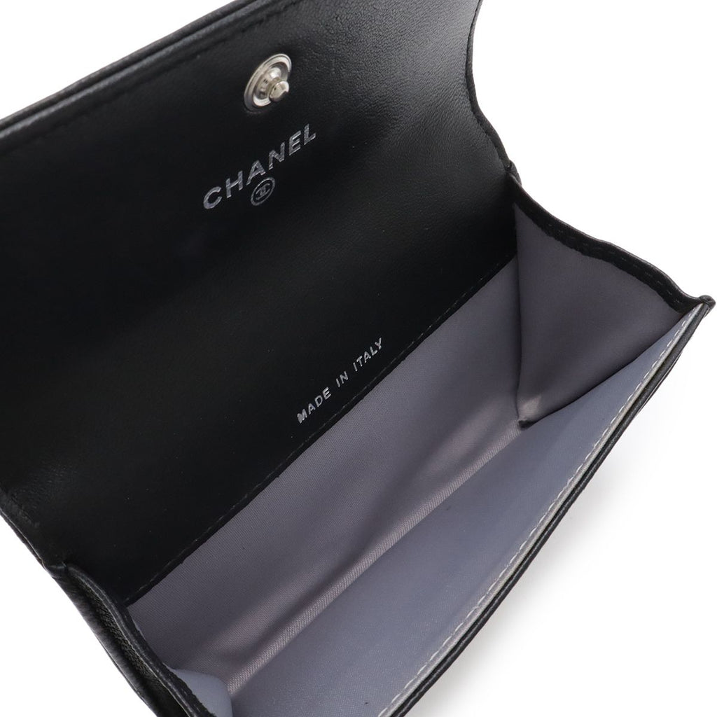 Chanel Camellia Emboss CC Logo Card Case Business Holder Leather Black Silver — view 6