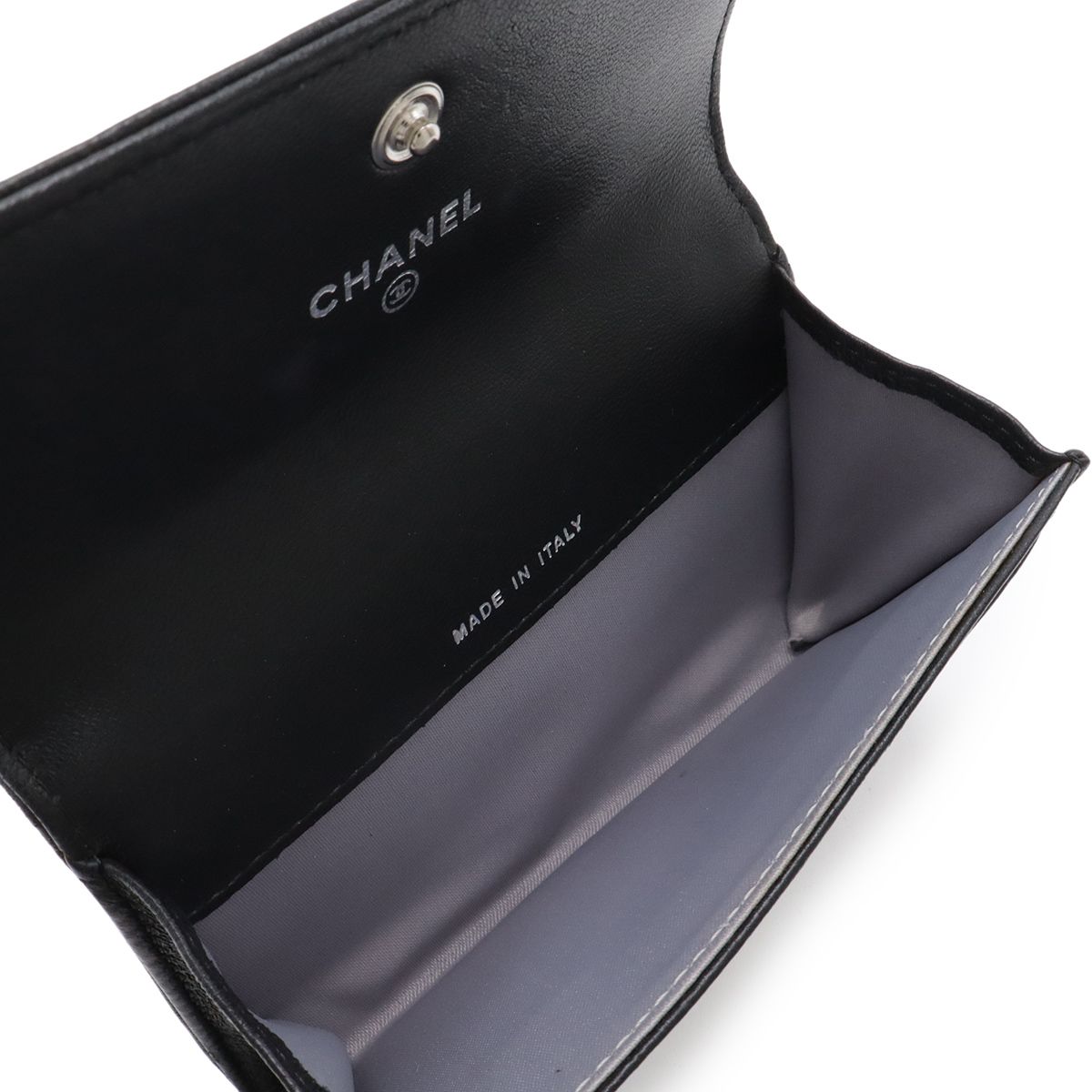 Chanel Camellia Emboss CC Logo Card Case Business Holder Leather Black Silver — view 6