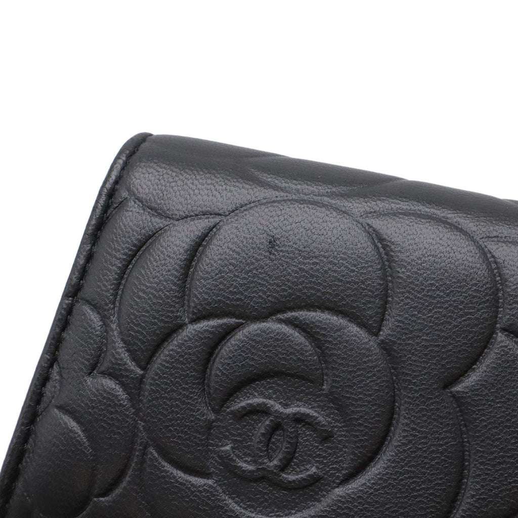 Chanel Camellia Emboss CC Logo Card Case Business Holder Leather Black Silver — view 4