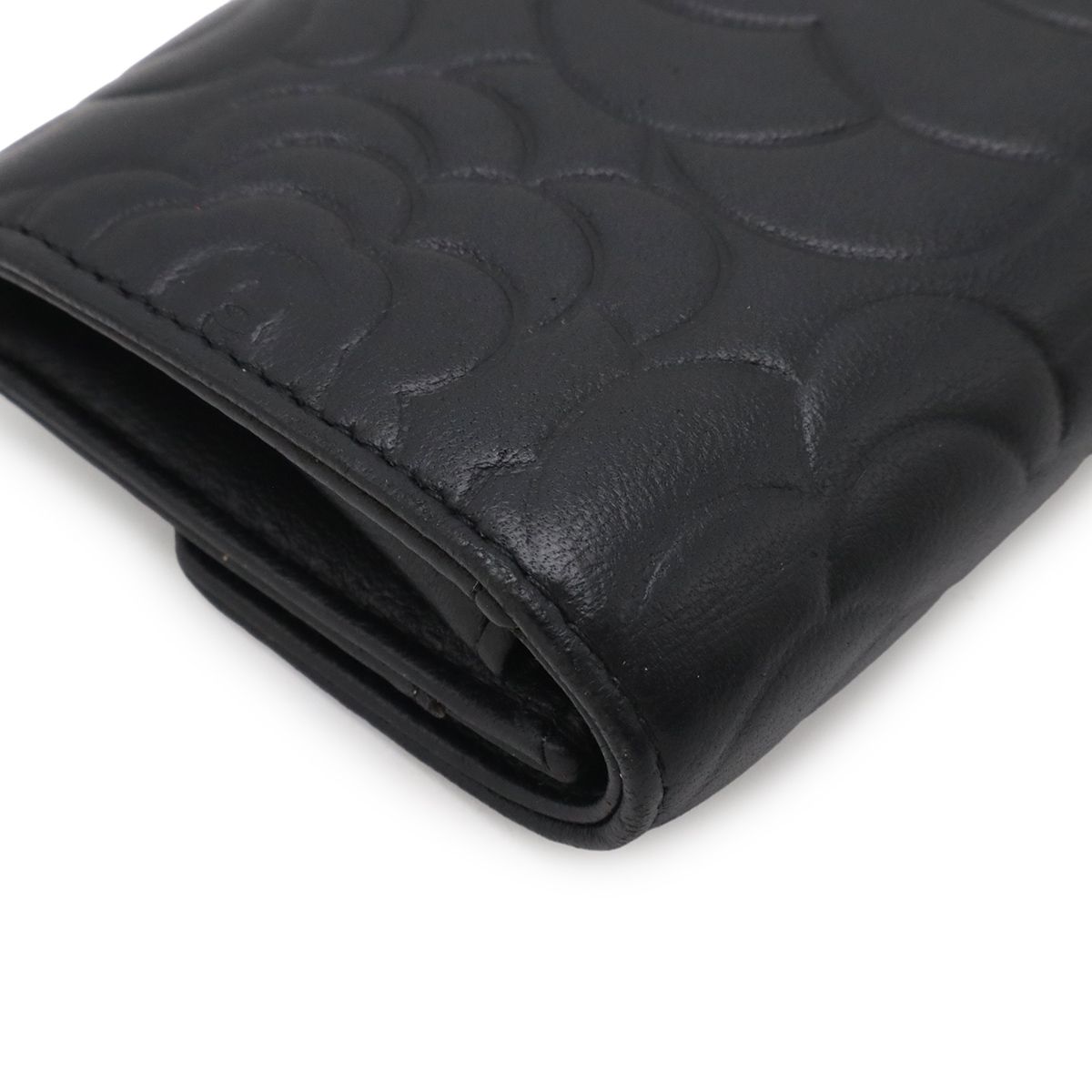 Chanel Camellia Emboss CC Logo Card Case Business Holder Leather Black Silver — view 3