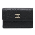 Chanel Camellia Emboss CC Logo Card Case Business Holder Leather Black Silver